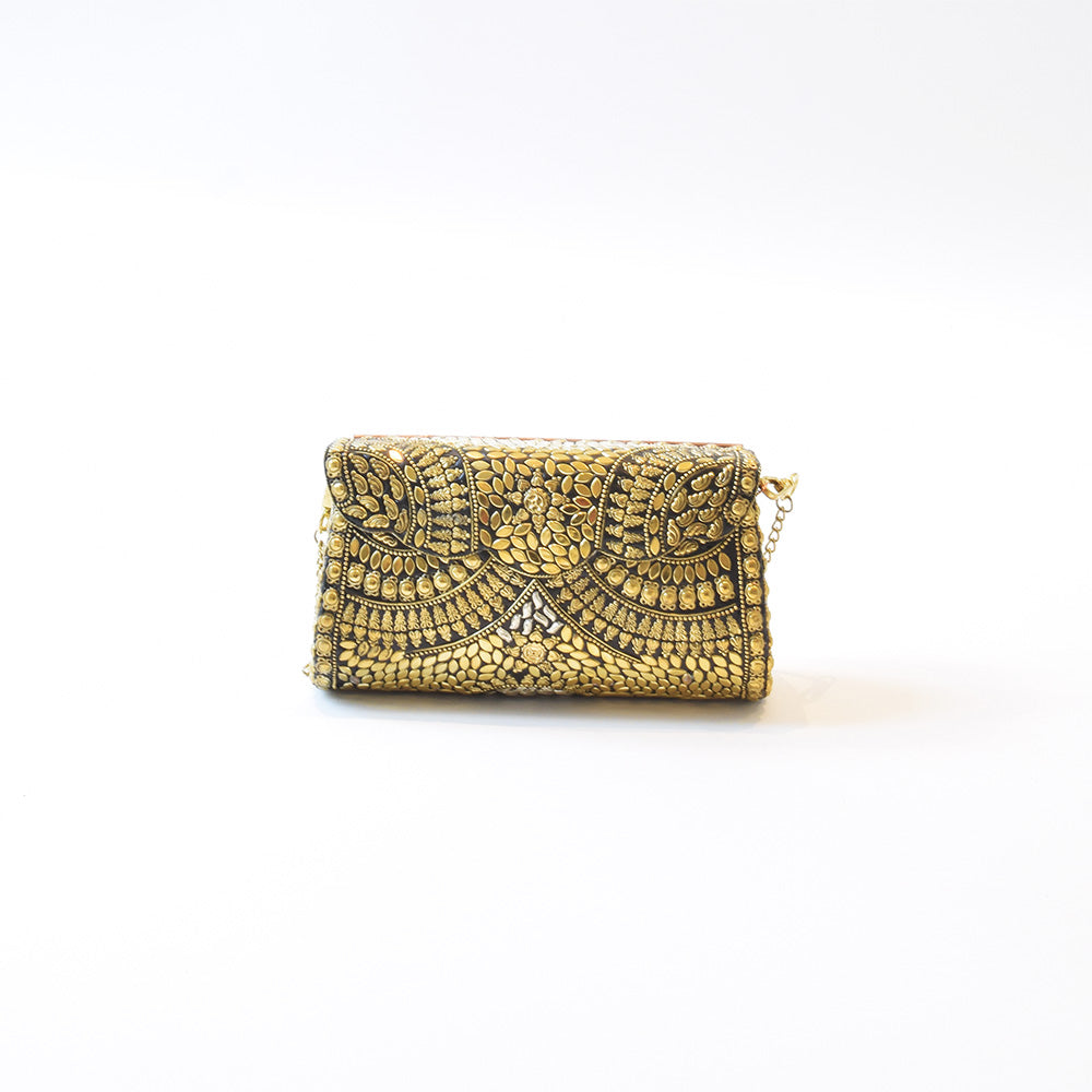 Large trapeze clutch bag gold colour