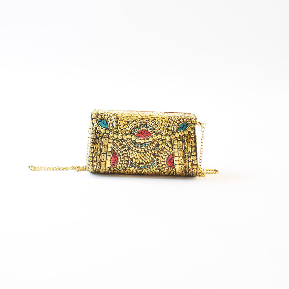 Large trapeze clutch bag gold colour