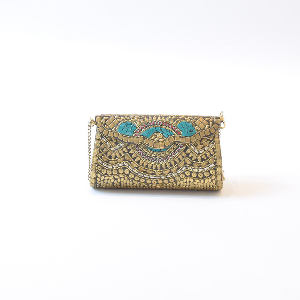 Large trapeze clutch bag gold colour