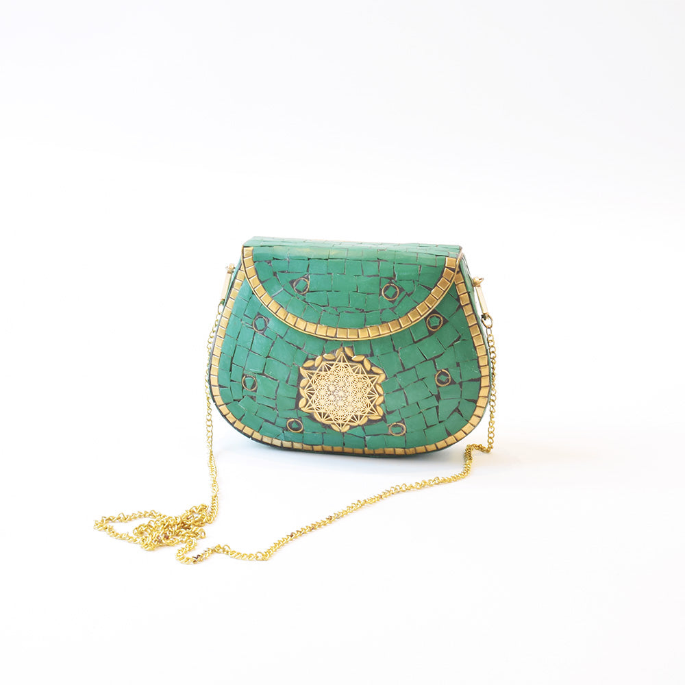 Large trapeze clutch bag gold colour