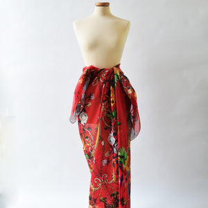Red silk and cotton pareo