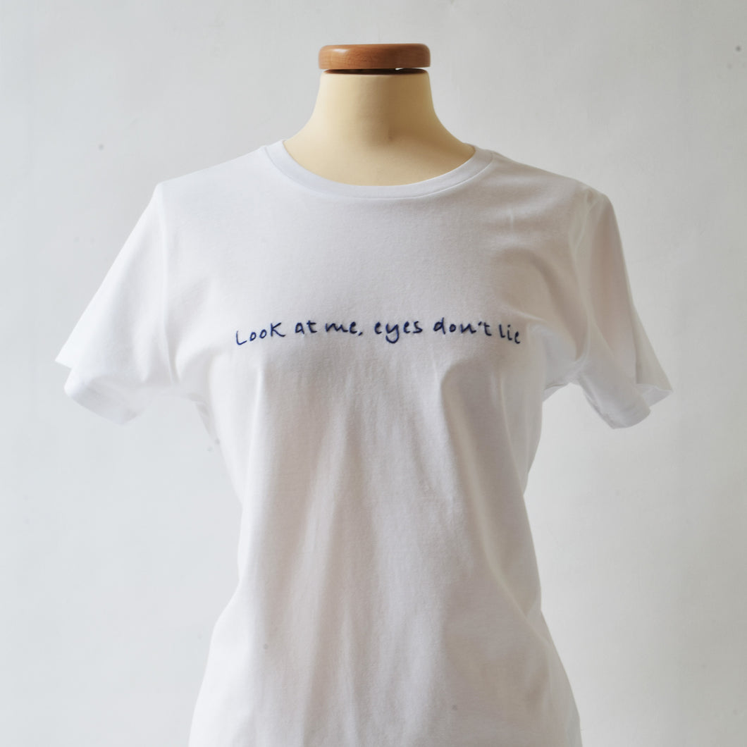 White t-shirt with embroidery - Look at me ....