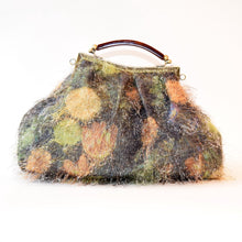 Load image into Gallery viewer, Large trapeze clutch bag with handle, brocade blue with flowers
