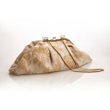 Load image into Gallery viewer, borsa clutch grande tessuto damascato oro e perla

