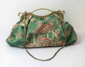 borsa clutch grande con manico tessuto cotone giapponese