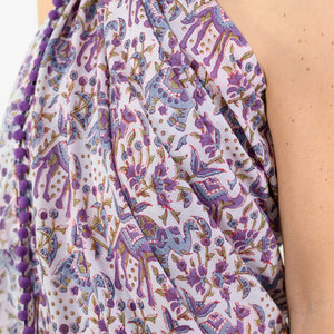 pareo in cotone indiano stampato a mano Bianco e viola