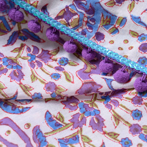 pareo in cotone indiano stampato a mano Bianco e viola