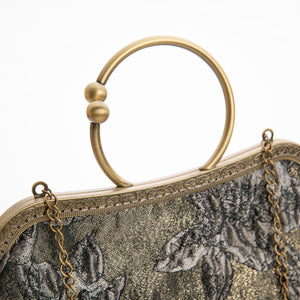 borsa pochette con manico broccato grigio