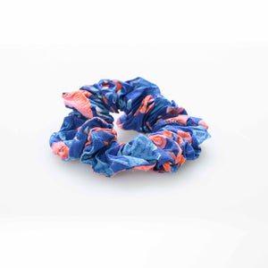 Scrunchie for hair made of Indian cotton hand-printed Blue and Pink
