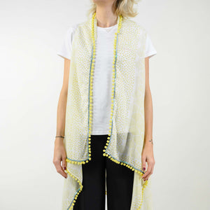 abito gilet realizzato in cotone indiano stampato a mano giallo e bianco