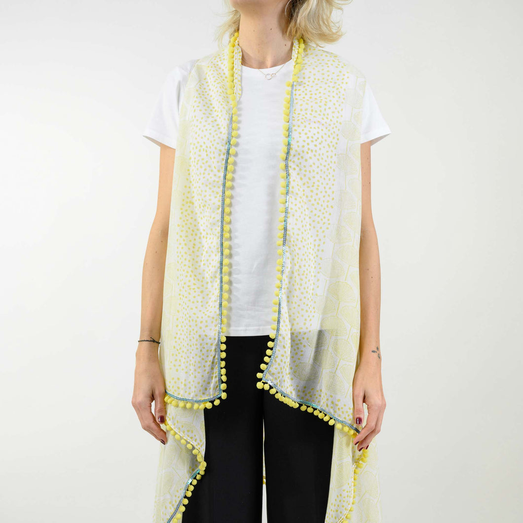 abito gilet realizzato in cotone indiano stampato a mano giallo e bianco